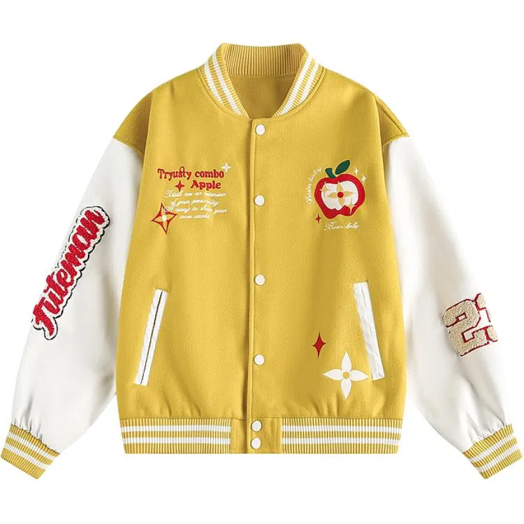 稻草人  苹果小猫毛巾绣美式潮牌拼接撞色棒球服 男女同款