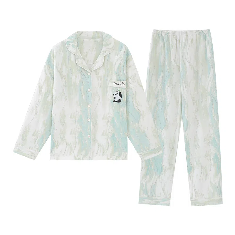 莫代尔 宽松显瘦时尚百搭翻领开衫休闲简约带胸垫防凸点家居服可外穿睡衣套装 女款