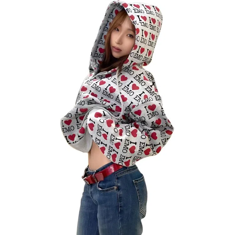 BrandName Heart Letter Print Hoodie