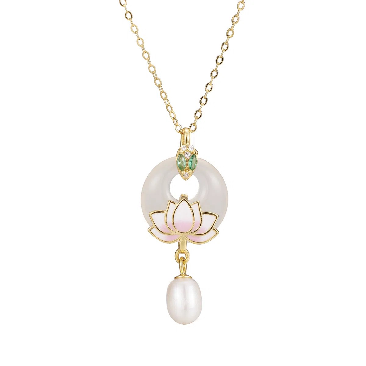 金戟 蛇头莲花 新中式国风生肖蛇守护 平安扣清透优雅锁骨链#好运#好运天然 玉髓 项链 女款