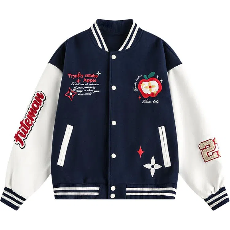 稻草人  苹果小猫毛巾绣美式潮牌拼接撞色棒球服 男女同款