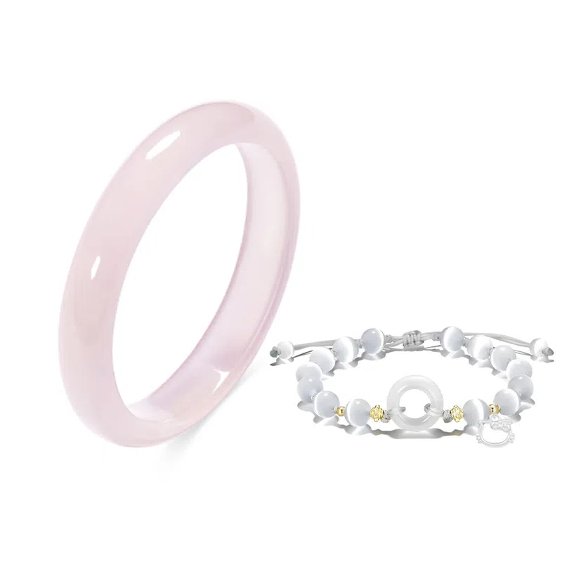 【999足银吸金招财猫】 岁月静好 星光粉月老赐福平安扣手饰一步一响萌趣甜美蝴蝶结森系在逃公主樱花粉手饰#好运 琉璃 手镯 男女同款情侣款