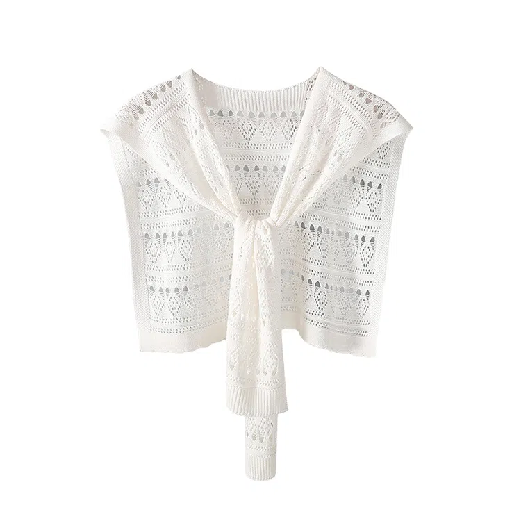 浪莎 韩系打结针织冰丝女款穿搭镂空外搭裙子衬衫坎肩秋季搭肩 披肩 女款