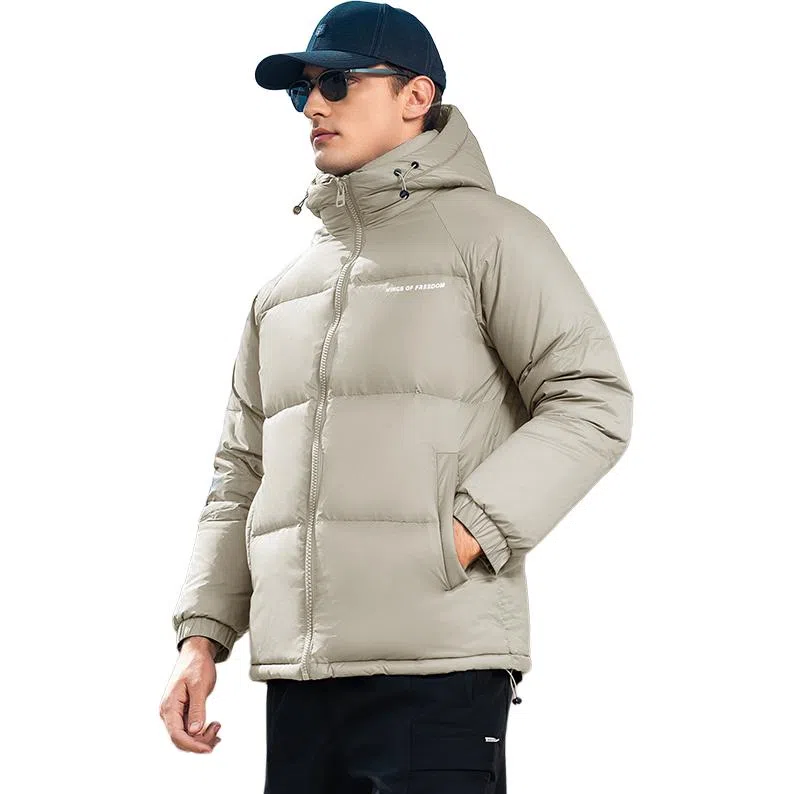 鸭鸭 极寒户外系列 中青年纯色韩版休闲基础百搭短款连帽加厚保暖运动面包羽绒服 男款