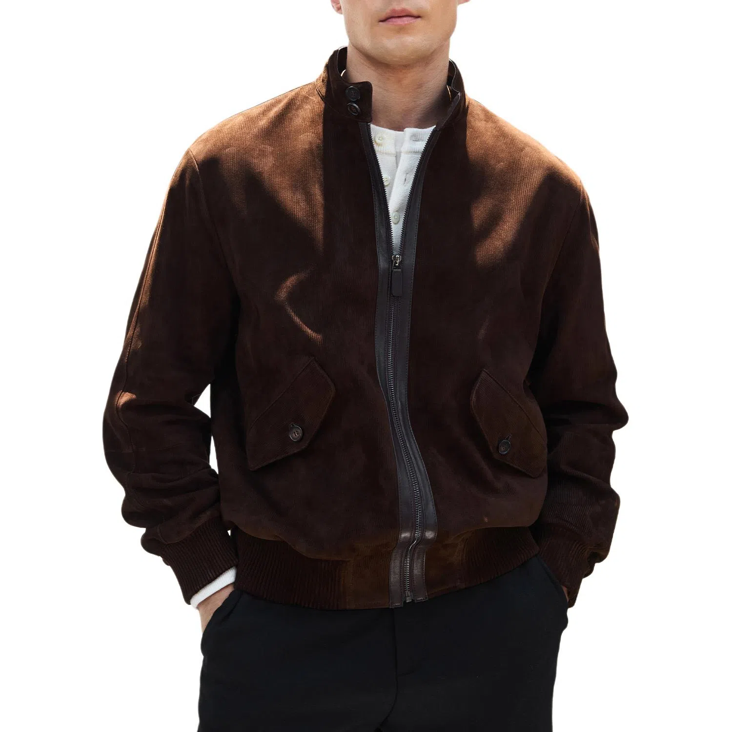 丹宁哲学 灯芯绒纹理新西兰绵羊皮哈灵顿皮衣 男款