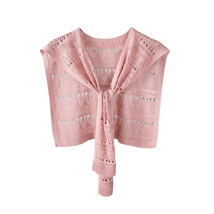 浪莎 韩系打结针织冰丝女款穿搭镂空外搭裙子衬衫坎肩秋季搭肩 披肩 女款