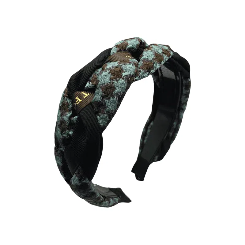 蒙妮 高颅顶千鸟格麻花带宽边头箍 亚克力/布艺 发箍 女款