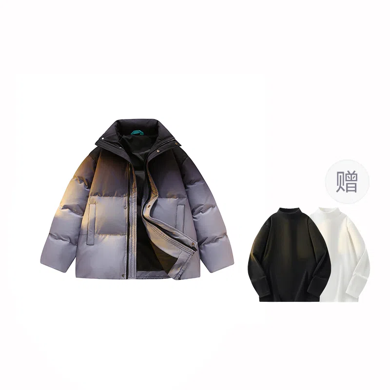 鸭鸭 云朵泡芙美式复古简约高街纯色基础宽松休闲低饱和多巴胺面包棉服保暖加厚百搭立领羽绒服 女款