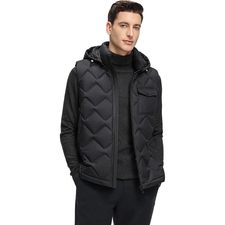 鸭鸭  韩版休闲可拆卸连帽短款秋冬季外套户外防寒保暖基础百搭外穿  羽绒马甲  男款