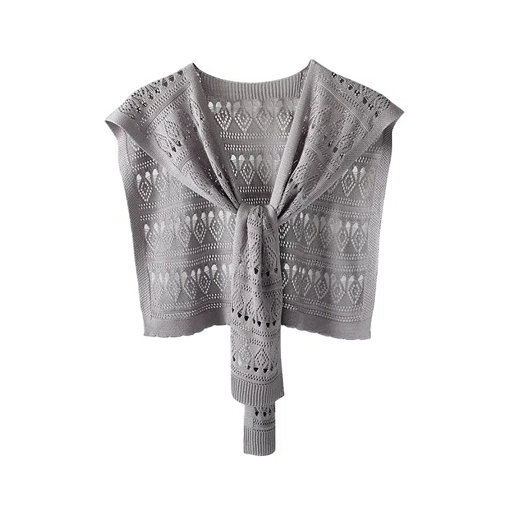 浪莎 韩系打结针织冰丝女款穿搭镂空外搭裙子衬衫坎肩秋季搭肩 披肩 女款