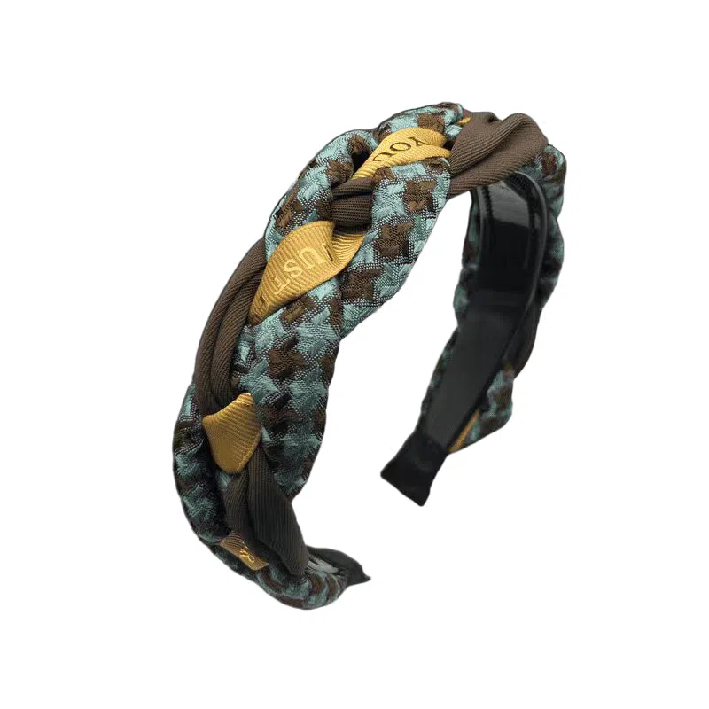 蒙妮 高颅顶千鸟格麻花带宽边头箍 亚克力/布艺 发箍 女款