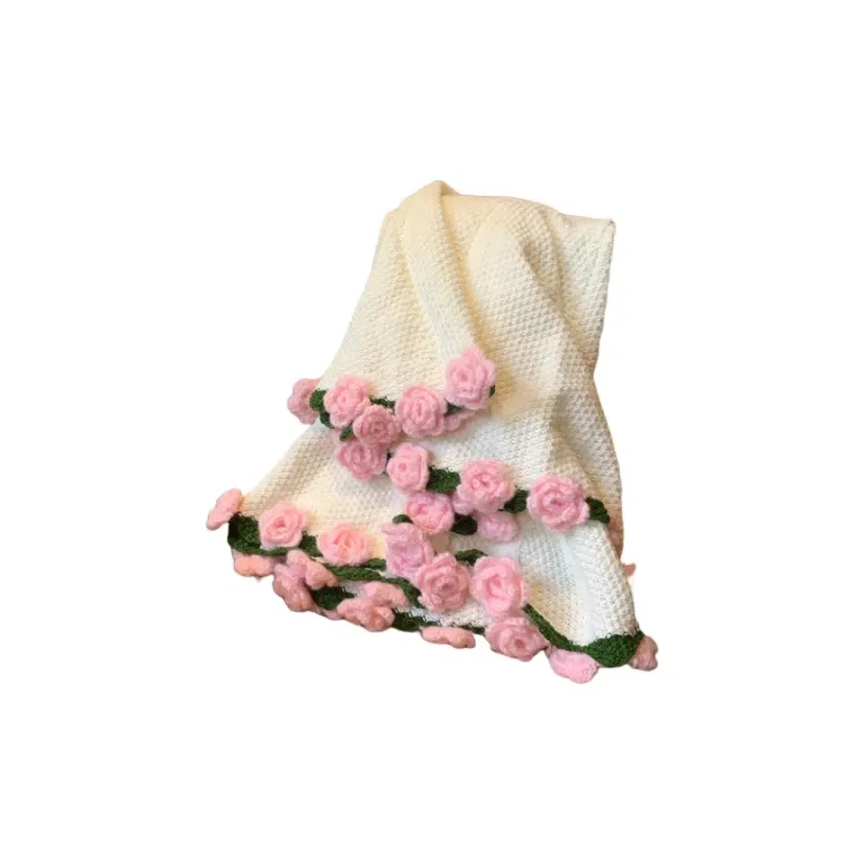 朵喵呦 玫瑰花束毯子成品玫瑰花毯编织花朵毛毯午睡毯 其他手工制作