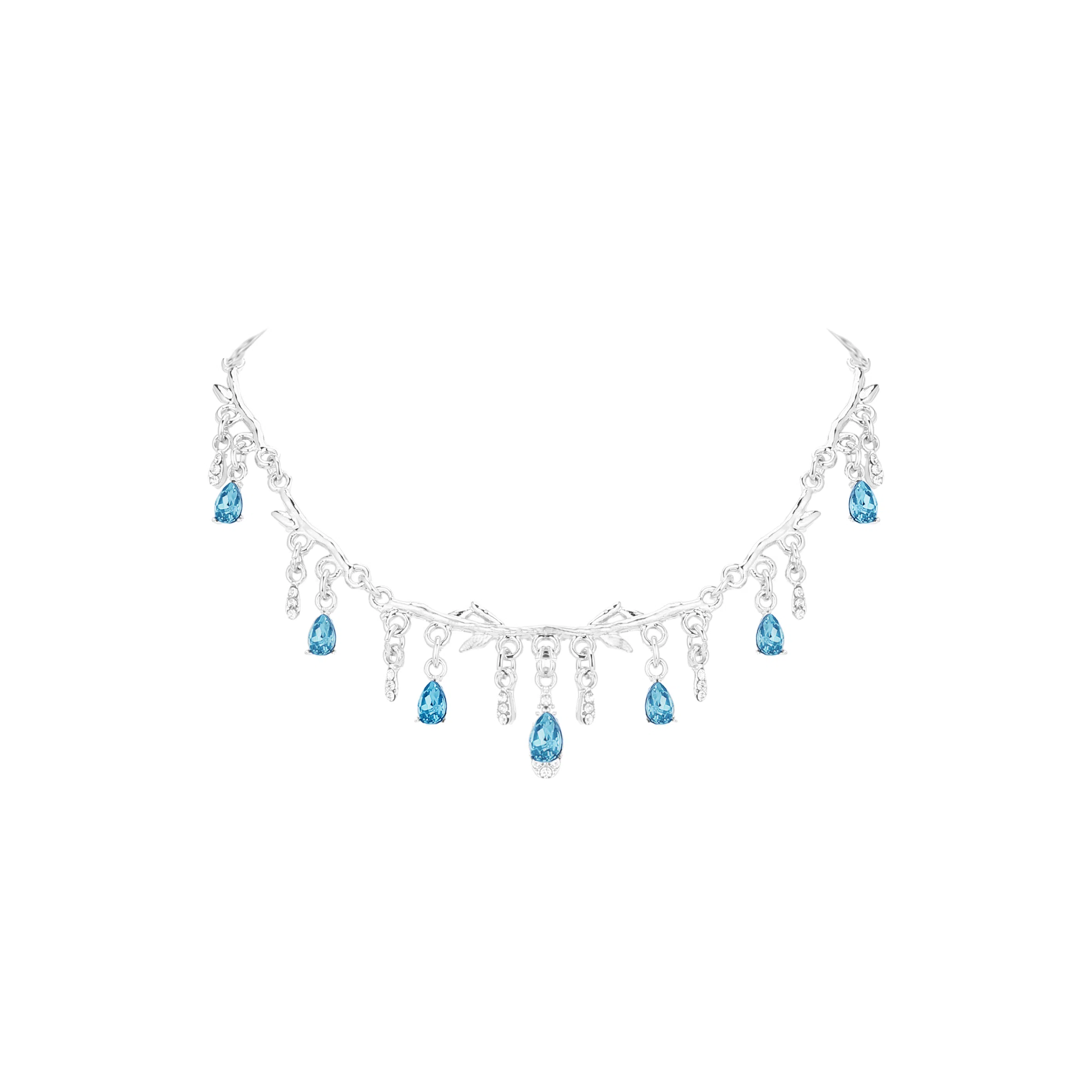 【清冷感~海洋之泪】 攸委 轻奢冷艳高级感蓝色水滴镶砖项链 流苏小众高冷仙女 锆石 甜美少女时尚百搭外戴锁骨链度假风颈链设计感 女款