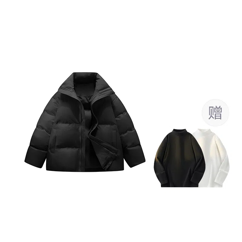 鸭鸭 云朵泡芙美式复古简约高街纯色基础宽松休闲低饱和多巴胺面包棉服保暖加厚百搭立领羽绒服 女款