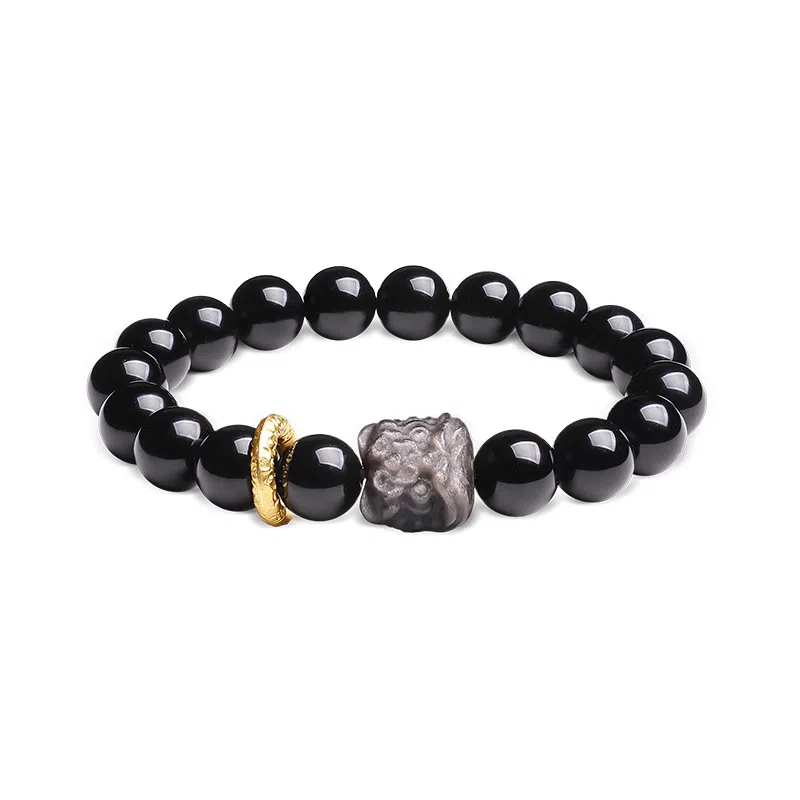 木盛缘 【时来运转   平安顺遂】#好运 黑曜石 醒狮跑环单圈手串 男女同款情侣款