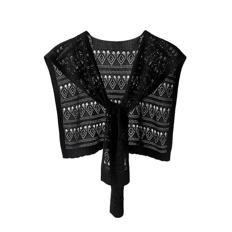 浪莎 韩系打结针织冰丝女款穿搭镂空外搭裙子衬衫坎肩秋季搭肩 披肩 女款