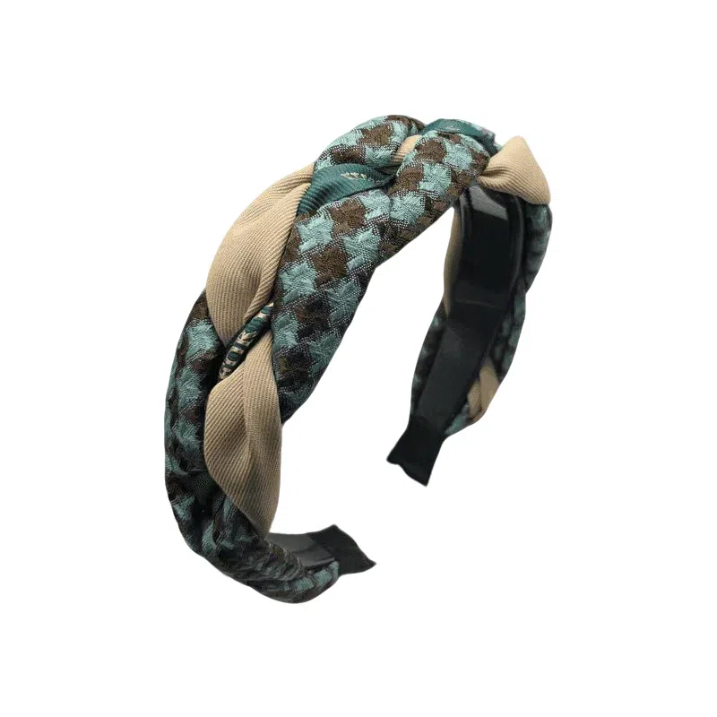 蒙妮 高颅顶千鸟格麻花带宽边头箍 亚克力/布艺 发箍 女款