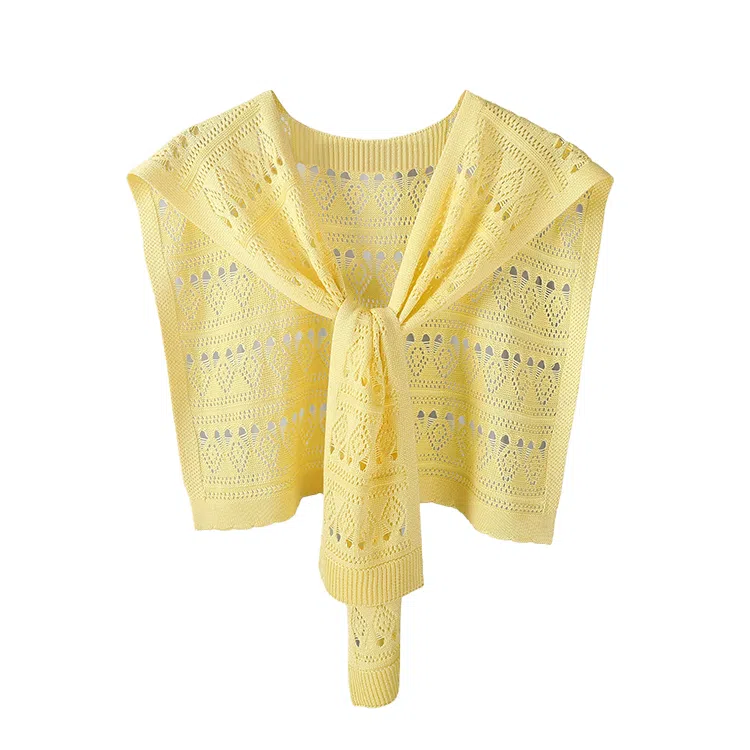 浪莎 韩系打结针织冰丝女款穿搭镂空外搭裙子衬衫坎肩秋季搭肩 披肩 女款