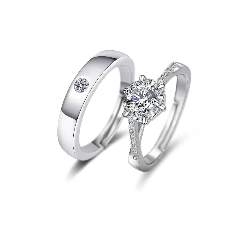 郁馨 六芒星爆闪温柔轻奢高级感开口可调节对戒 心动信号恋爱频率高级感闪耀星河璀璨 合金 锆石戒指 男女同款情侣款