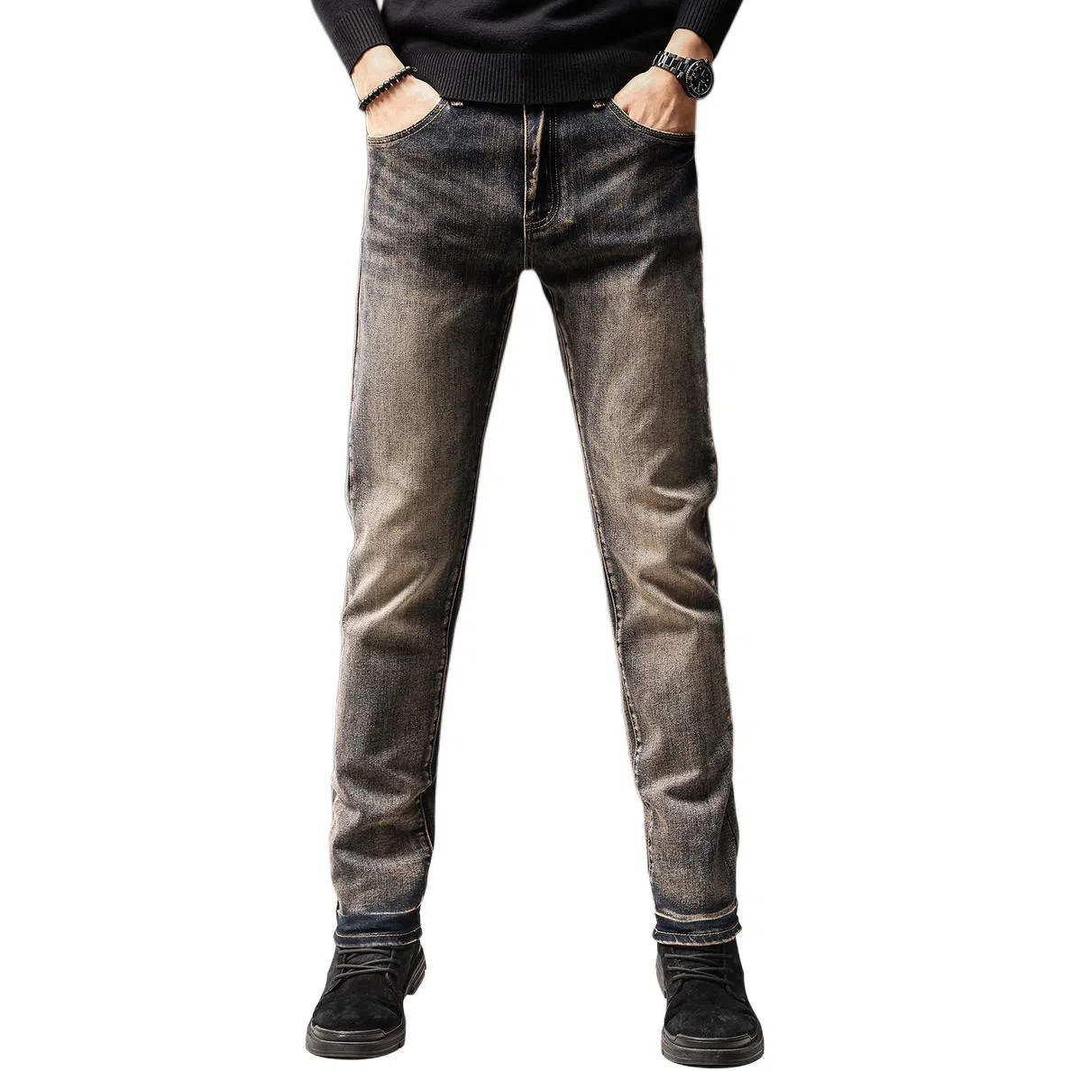 贵色 秋季 美式百搭时尚潮流休闲舒适直筒弹力小脚长裤牛仔裤 男女同款