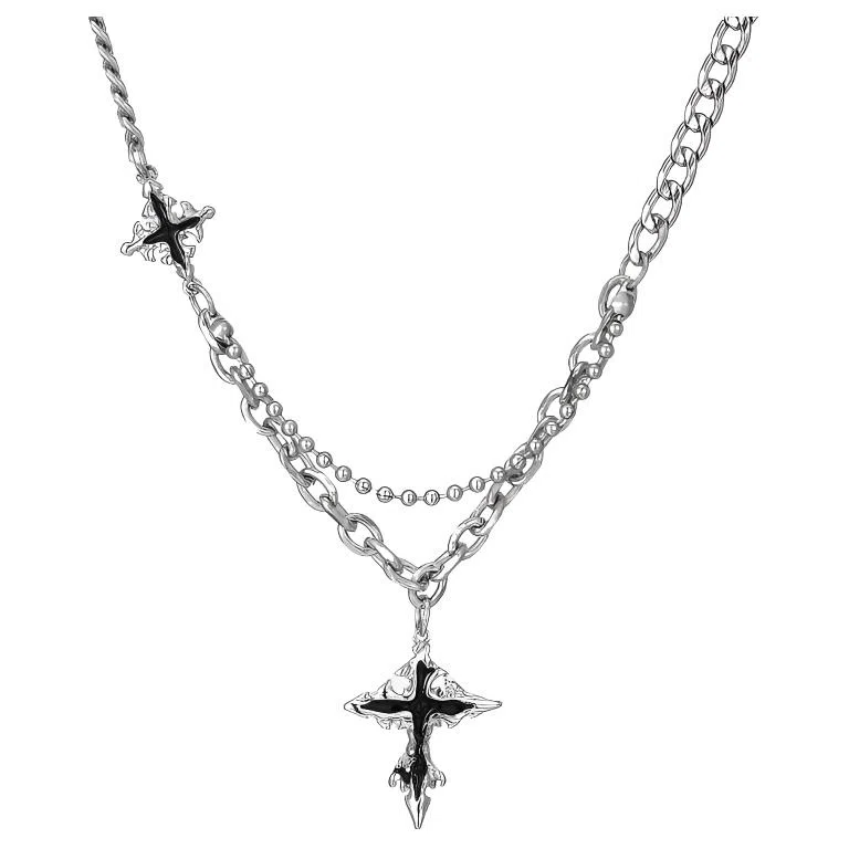 兮畔 十字花纹小众设计嘻哈潮流小众百搭不掉色配饰高级感锁骨链轻奢饰品 钛钢 项链 男女同款情侣款