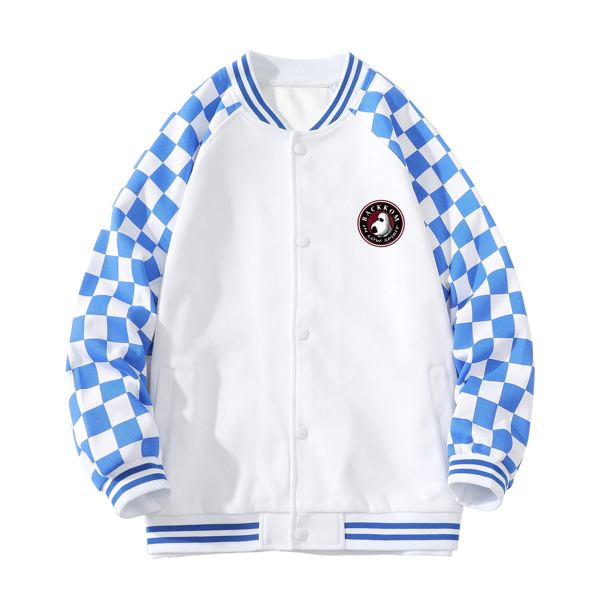 大卫贝肯  美式复古高街袖子格子纹设计日常通勤百搭休闲宽松潮流长袖棒球服 男女同款