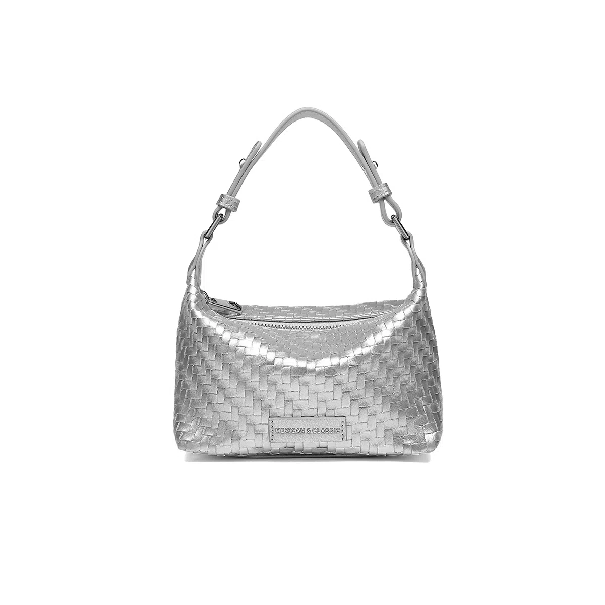 稻草人 精致时尚小众编织休闲百搭高级感轻便通勤实用 聚氨酯革 单肩斜挎手提包 女款 黑色/杏色/银色