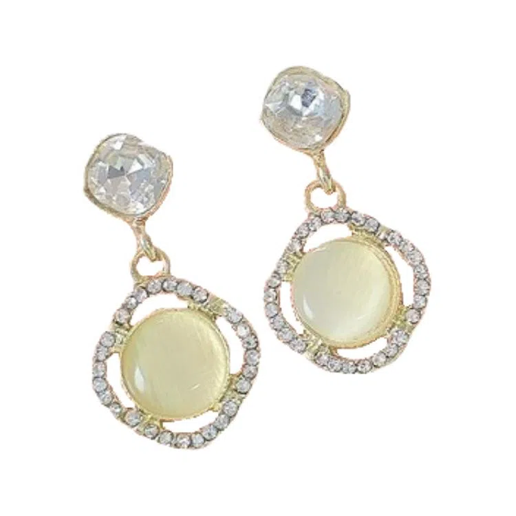 彤彤兔 百搭镶钻气质耳环女小众法式复古轻奢高级感简约耳饰 合金树脂 耳钉 女款