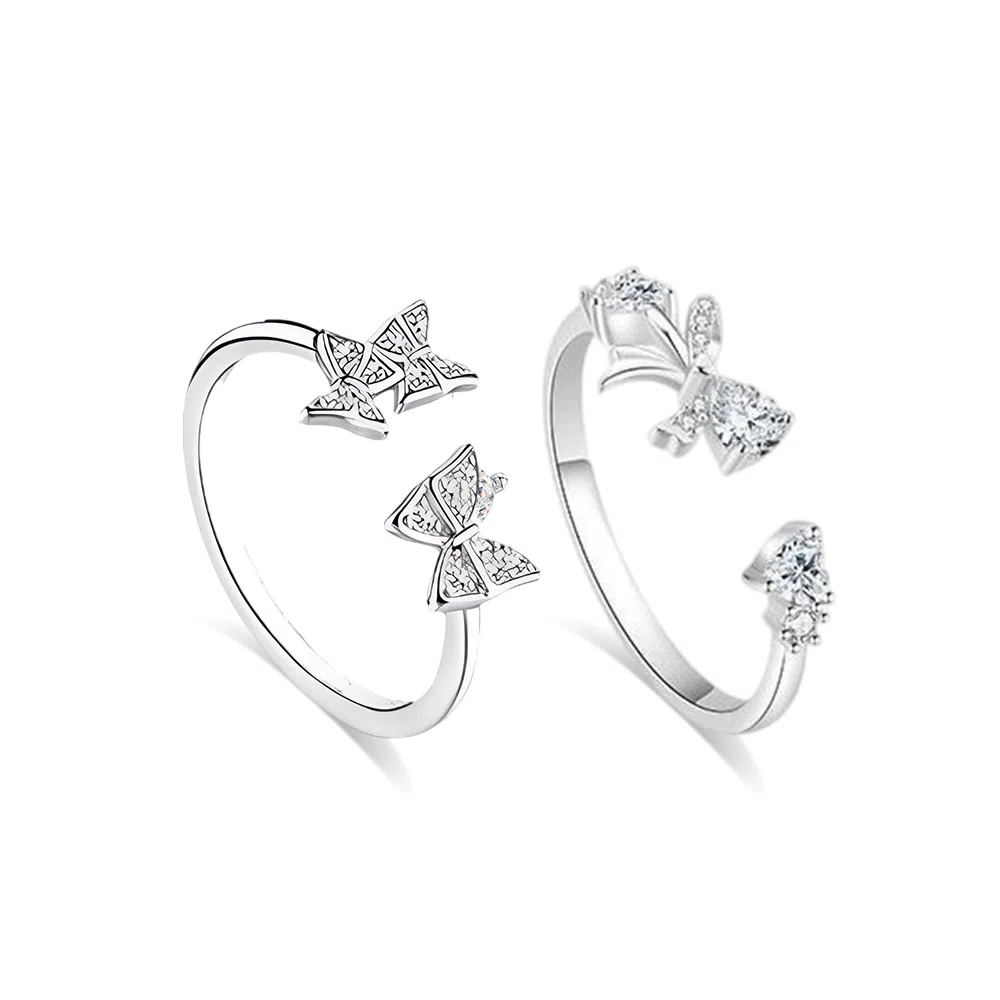 希遇 甜心公主对戒甜美蝴蝶结闪钻开口可调节小众轻奢简约百搭小众设计气质高级感#好运 锆石 戒指 男女同款情侣款