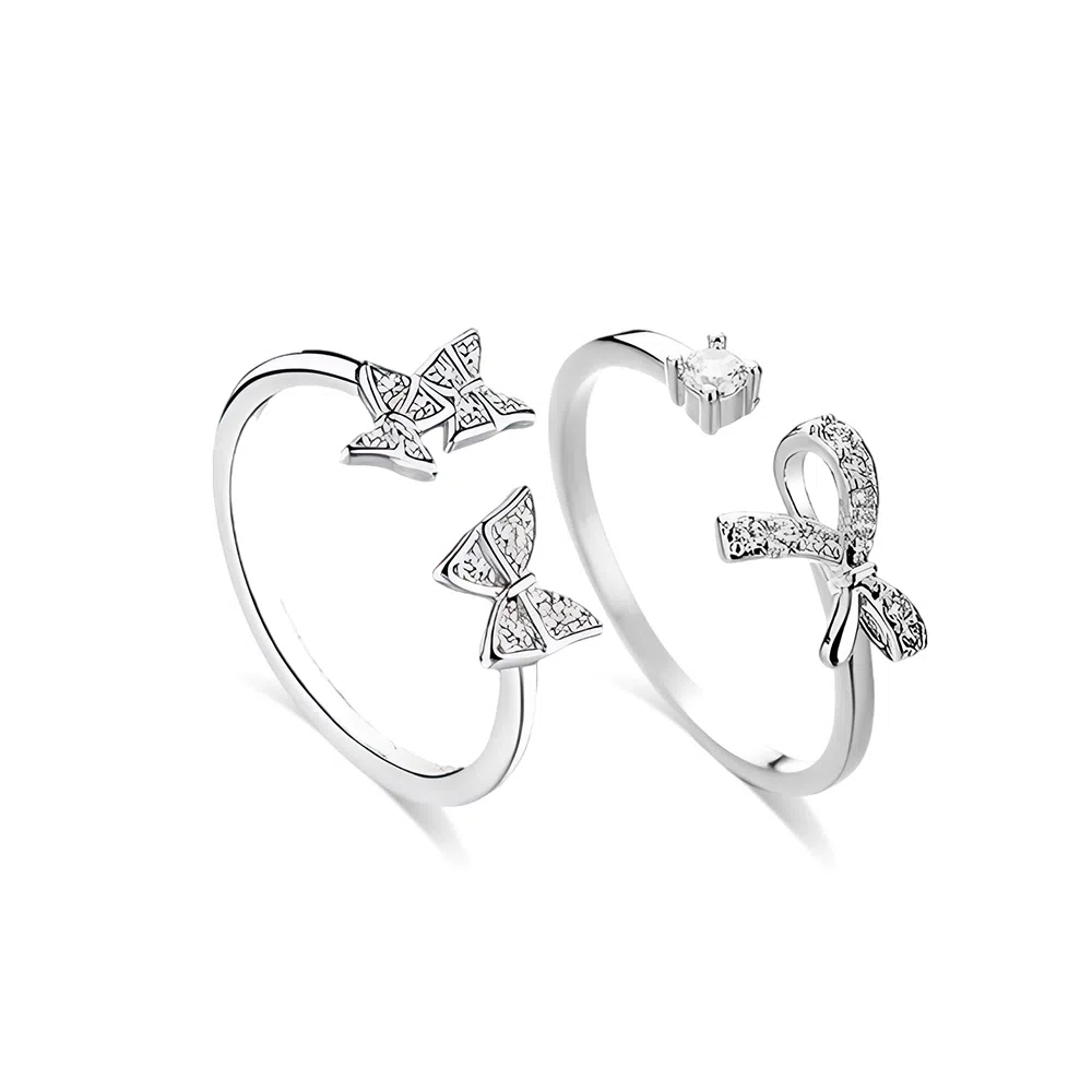 希遇 甜心公主对戒甜美蝴蝶结闪钻开口可调节小众轻奢简约百搭小众设计气质高级感#好运 锆石 戒指 男女同款情侣款