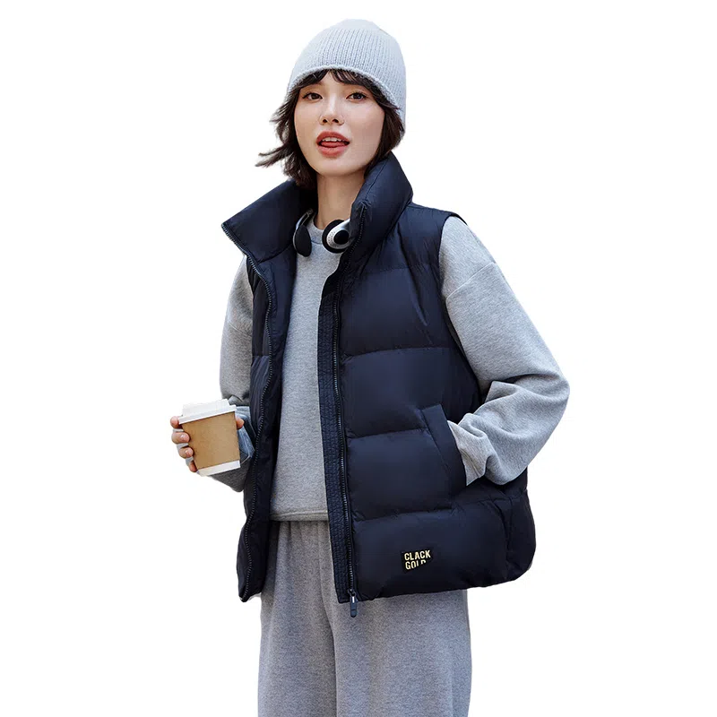 鸭鸭  黑金系列 纯色基础款保暖时尚宽松立领潮流百搭简约通勤  羽绒马甲  女款
