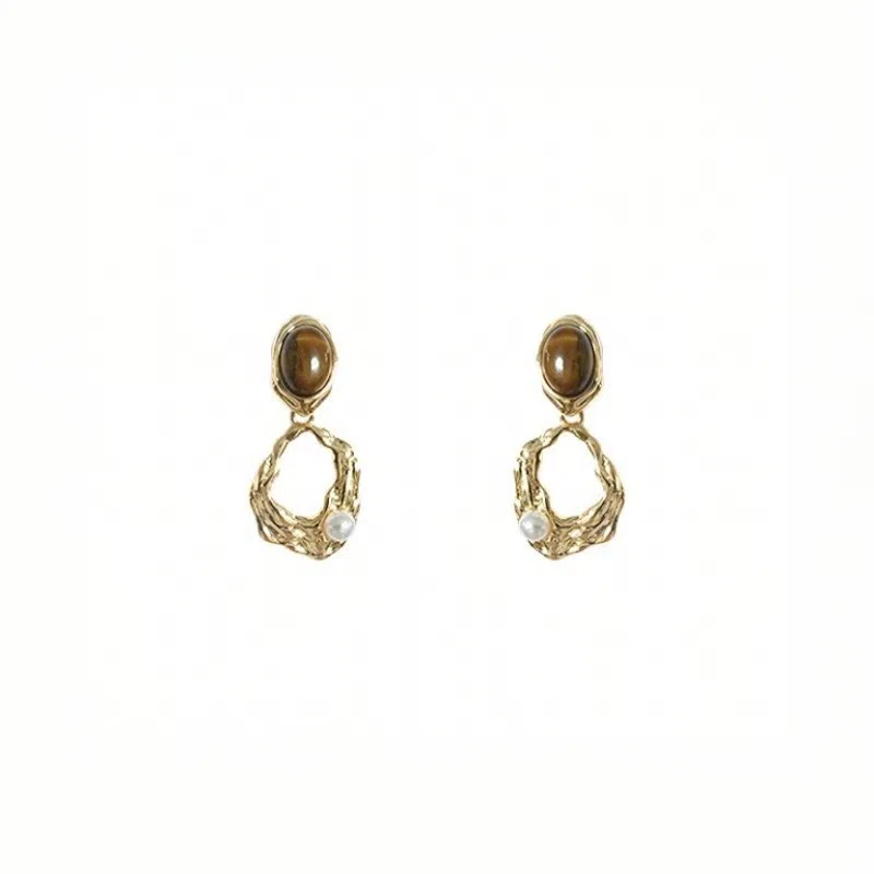 彤彤兔 复古港风美拉德咖色耳环女气质百搭不规则耳饰 合金树脂 耳钉 女款