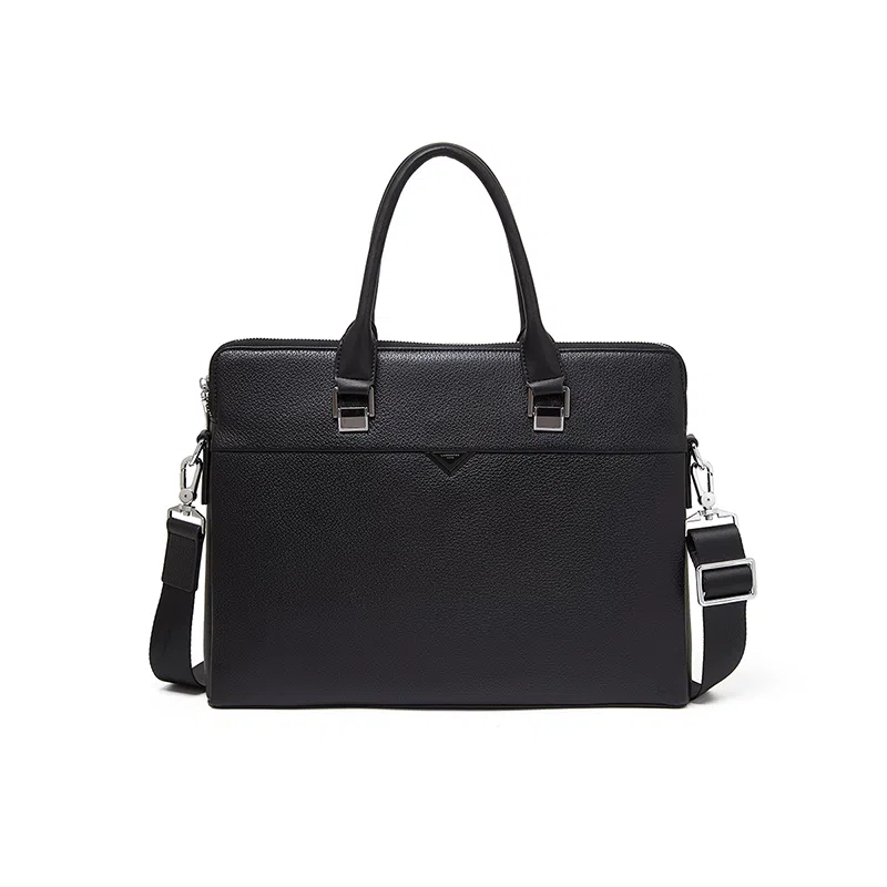 老人头 商务休闲百搭高级感日常通勤斜挎包手提包 头层牛皮 公文包 男款 黑色