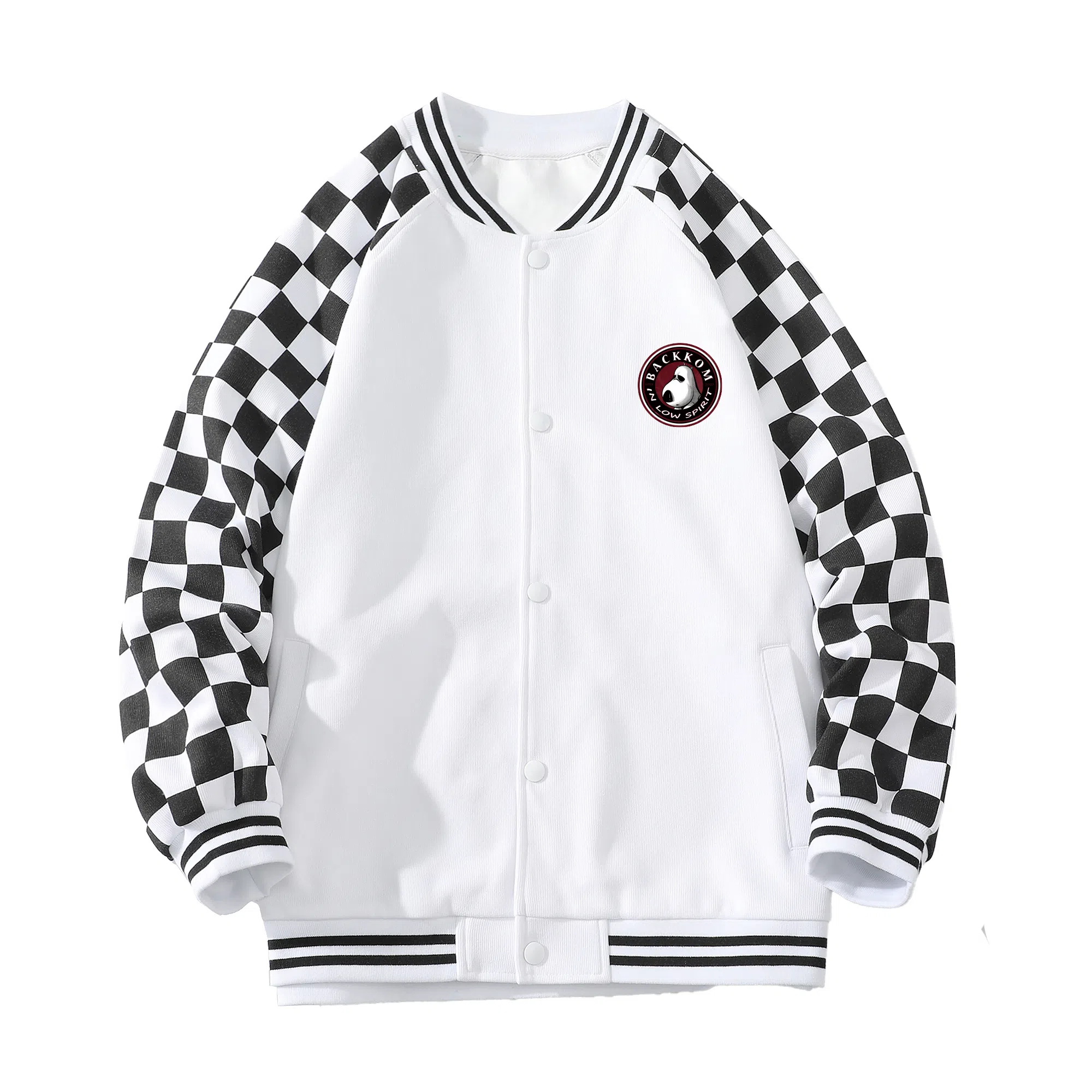 大卫贝肯  美式复古高街袖子格子纹设计日常通勤百搭休闲宽松潮流长袖棒球服 男女同款