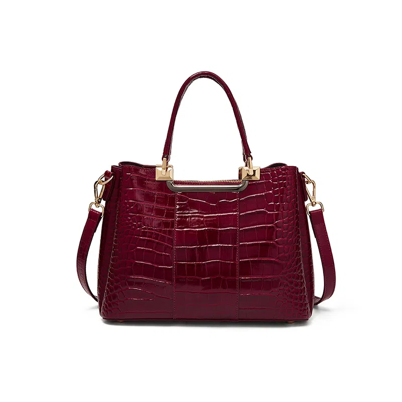 老人头 经典时尚优雅大气百搭实用鳄鱼纹通勤单肩斜挎包 头层牛皮 手提包 常规 女款 红色/黑色/棕色