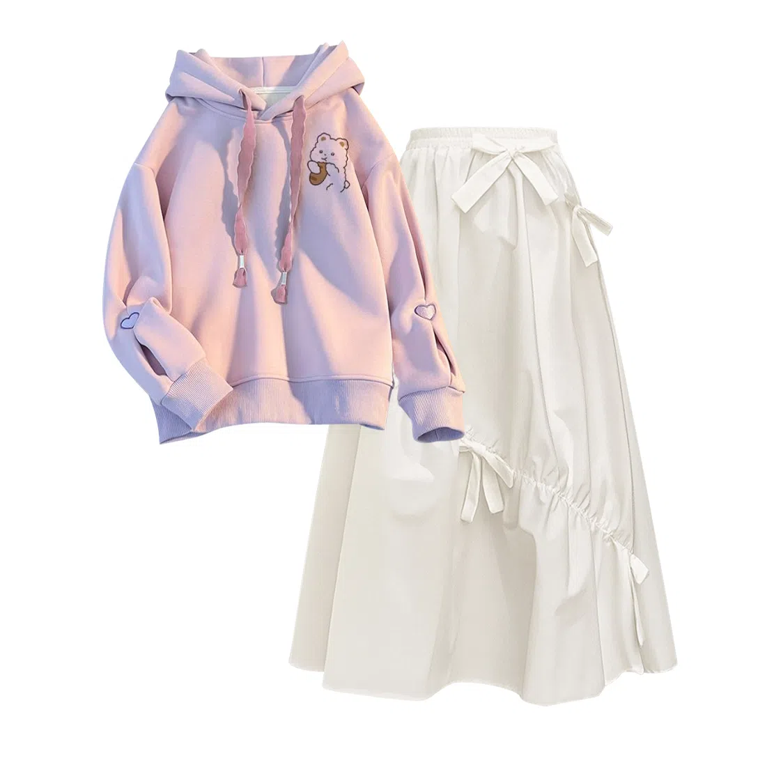 棉购 连帽衫宽松韩系氛围感慵懒风外套两件套裙装套装 女款