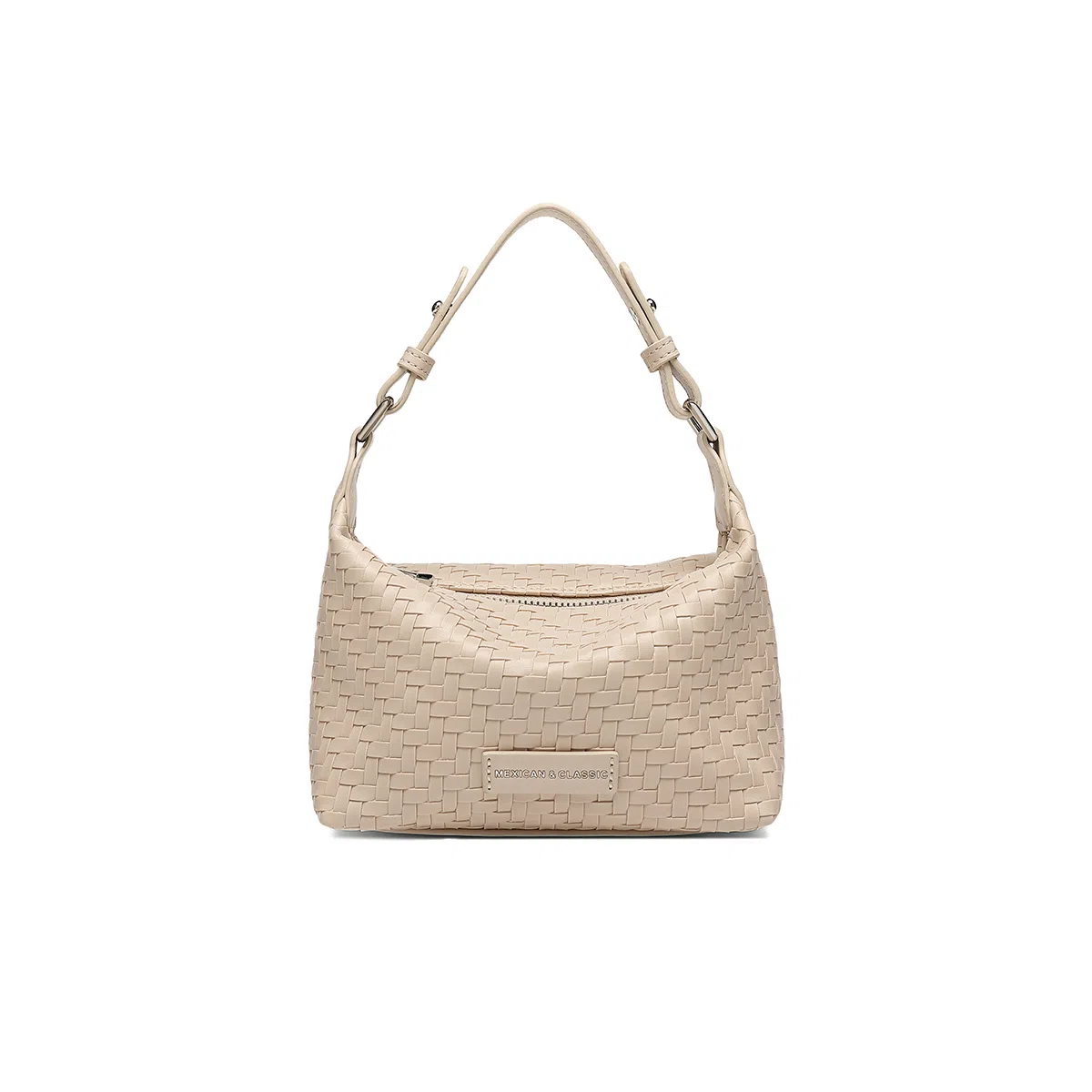 稻草人 精致时尚小众编织休闲百搭高级感轻便通勤实用 聚氨酯革 单肩斜挎手提包 女款 黑色/杏色/银色