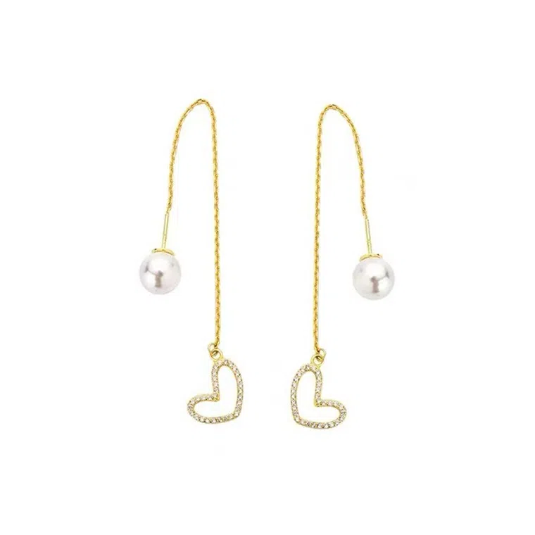 彤彤兔 百搭气质爱心耳坠长款流苏时尚个性耳钉耳线耳饰 合金树脂 耳环 女款