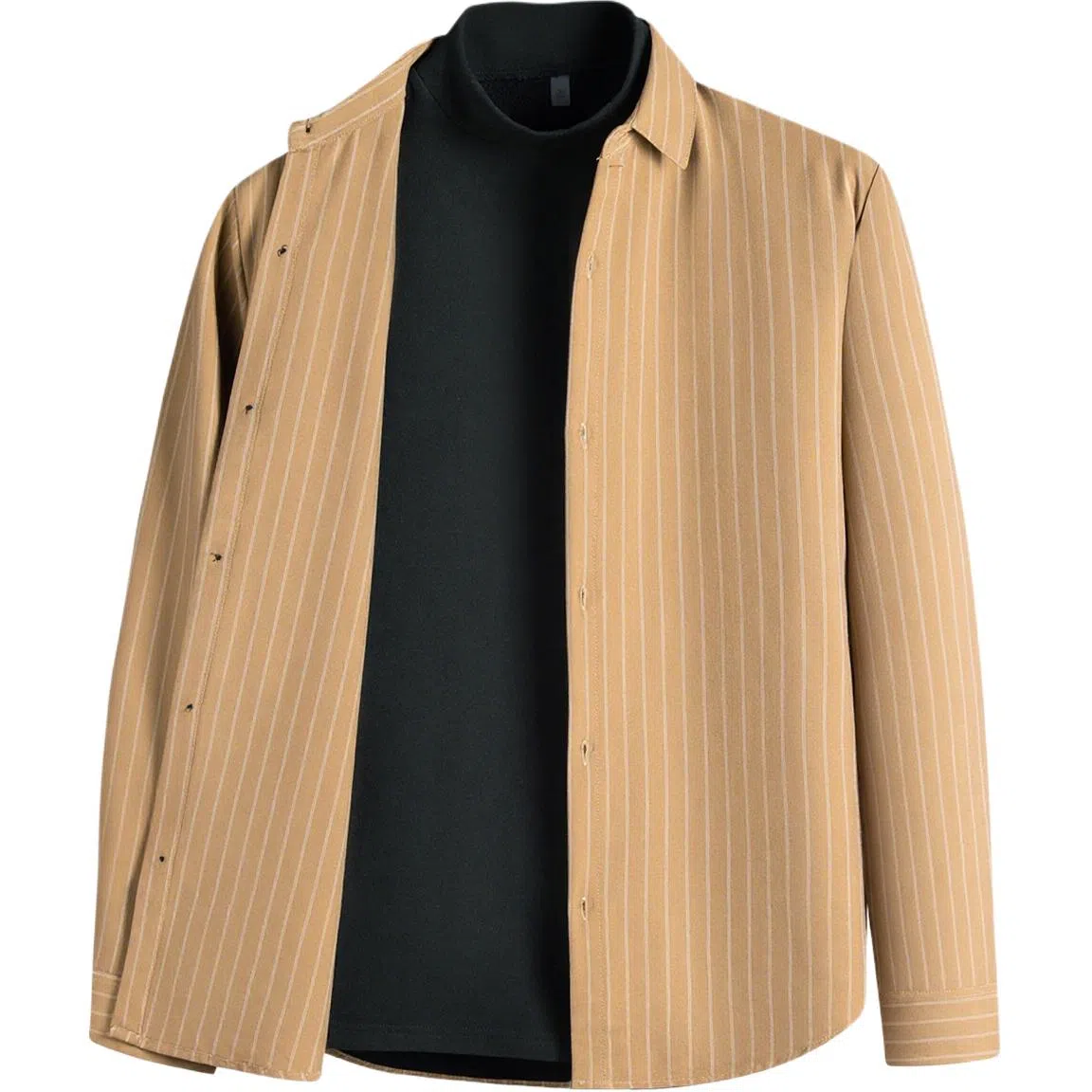 红豆 保暖加绒加厚假两件翻领休闲衬衣竖条纹亲肤舒适长袖上衣衬衫 男款