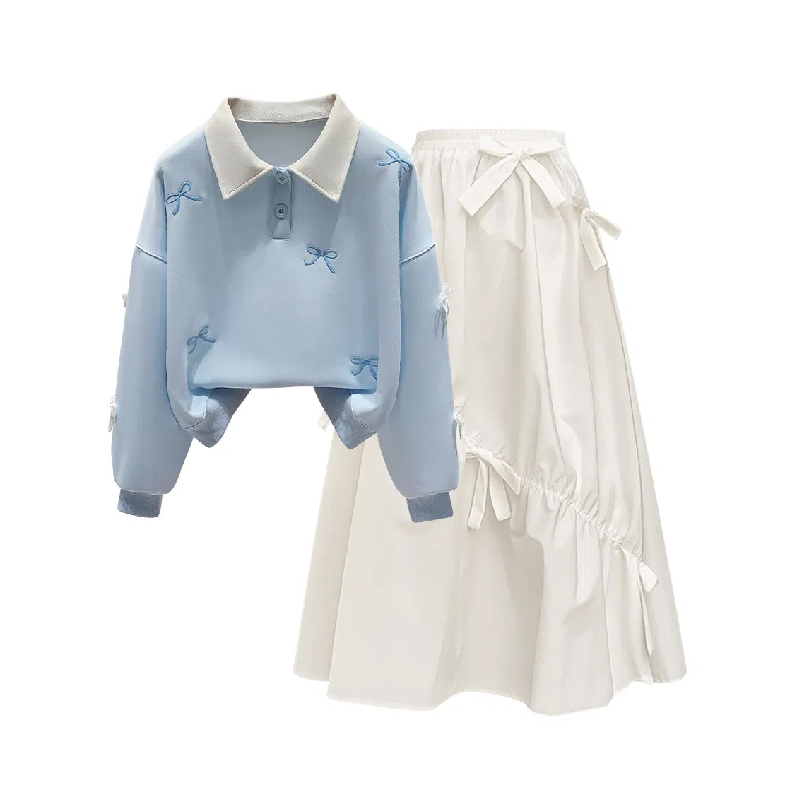 棉购 多巴胺盐甜系学生时尚卫衣休闲舒适半身裙韩系风格裙装套装 女款