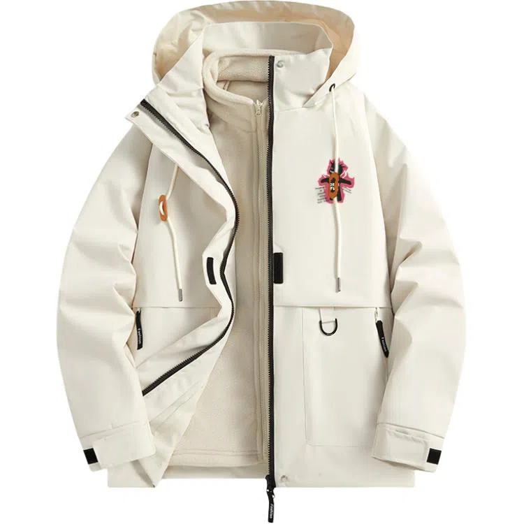 欧迪芬 明星同款宽松连帽长袖纯色高街简约基础款防风防水防污登山衣运动保暖防泼水时尚旅游户外徒步旅行露营山系情侣外套夹克 男女同款