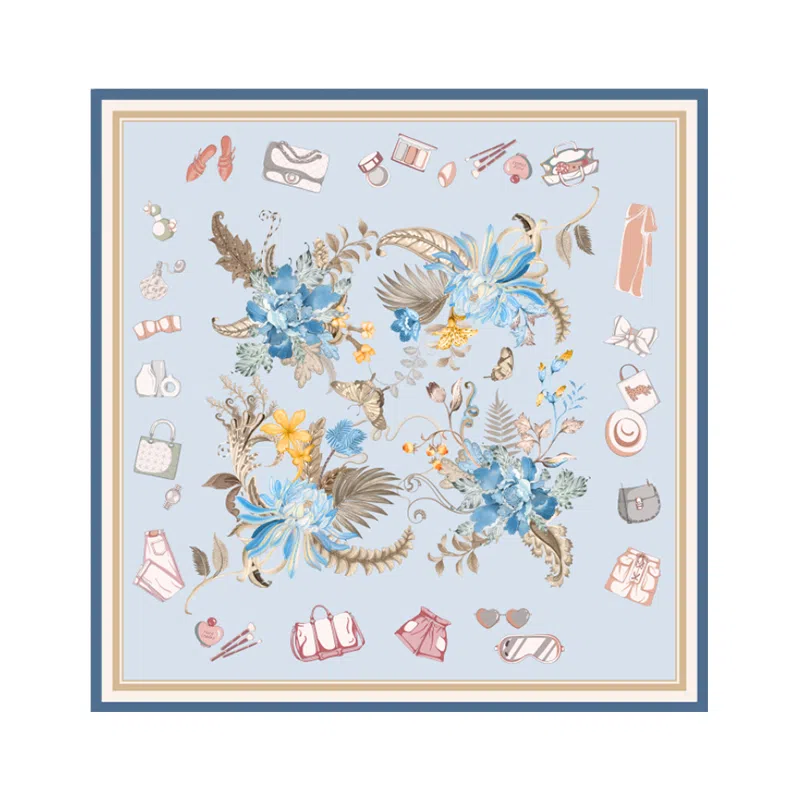 上海故事 双面印花真丝披肩大方巾 桑蚕丝 丝巾 男女同款情侣款