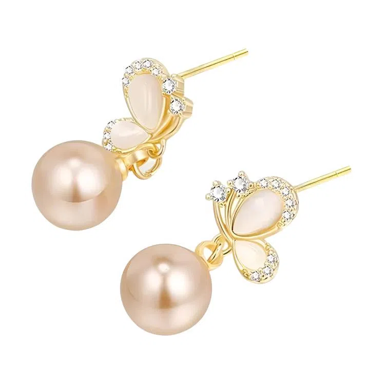 彤彤兔 法式轻奢春夏高级感香槟色耳环气质蝴蝶耳饰品#好运 合金树脂 耳钉 女款