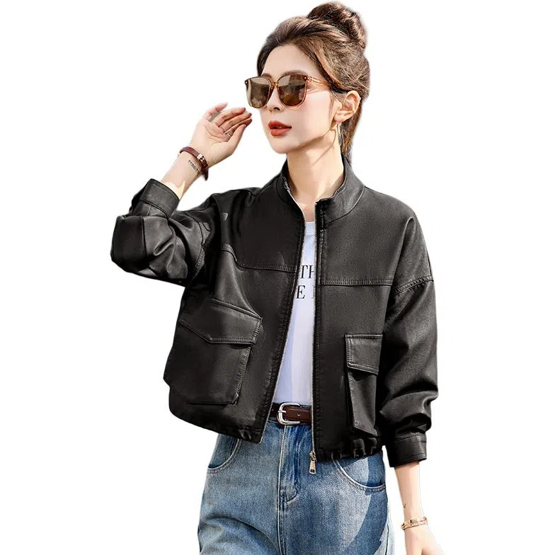 袋鼠 休闲宽松百搭短款夹克上衣皮衣 女款