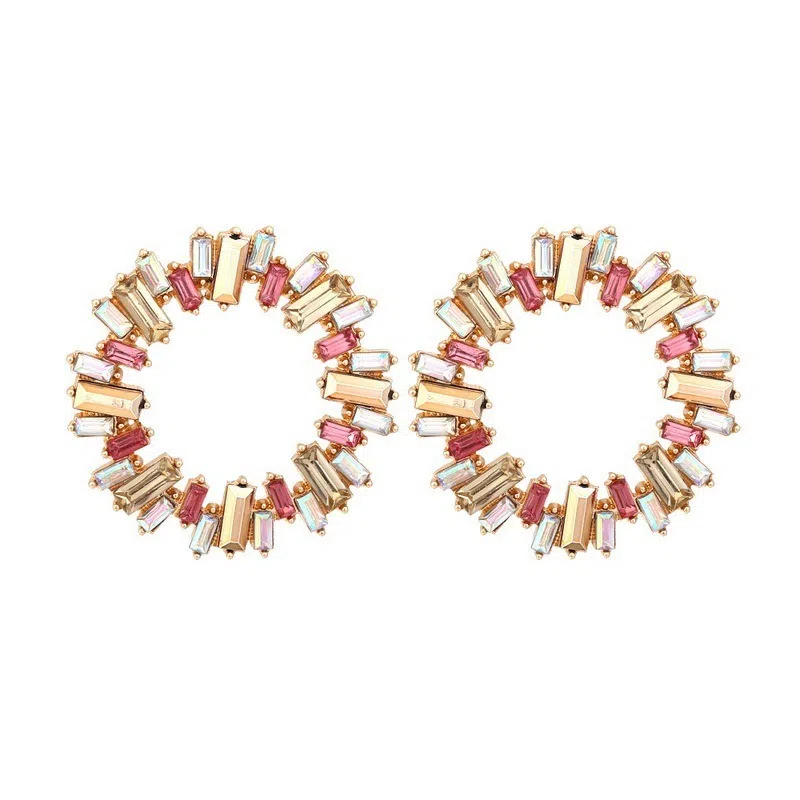 彤彤兔 创意几何圆圈镶钻太阳花耳环个性百搭圆形耳圈耳饰品女 合金树脂 耳钉 女款