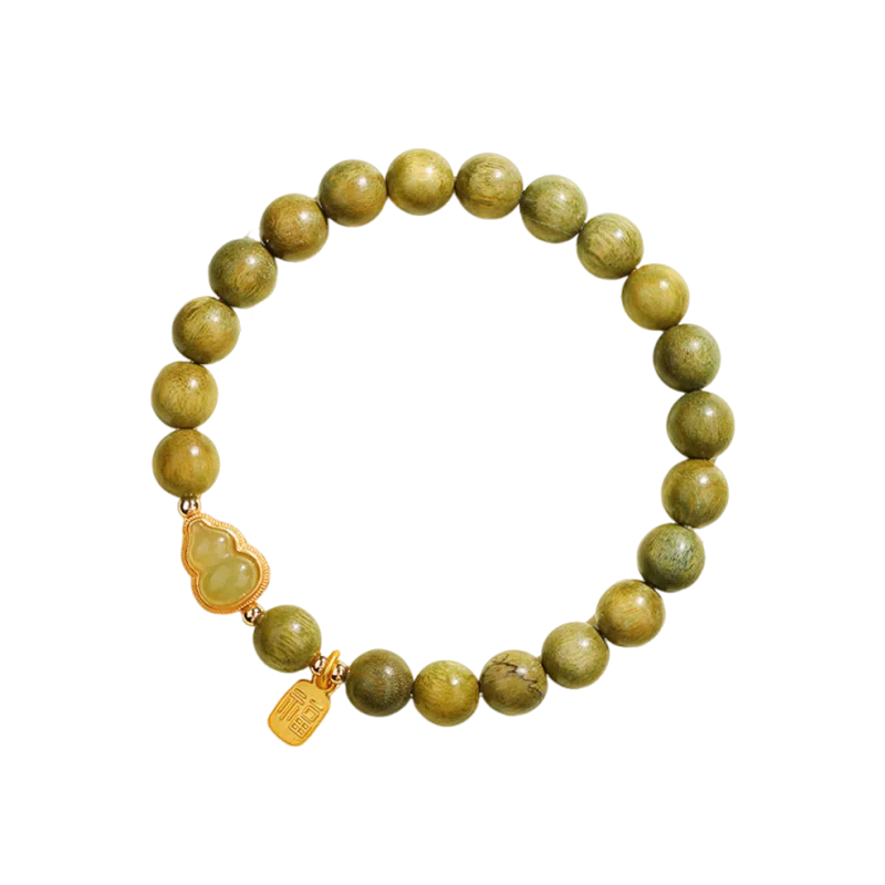 【福禄双全 】 色菲尔 绿色转运串珠木作手饰 新中式国风复古招财纳福牌盘玩手持文玩简约学生通勤百搭#好运 绿檀 手串 男女同款情侣款