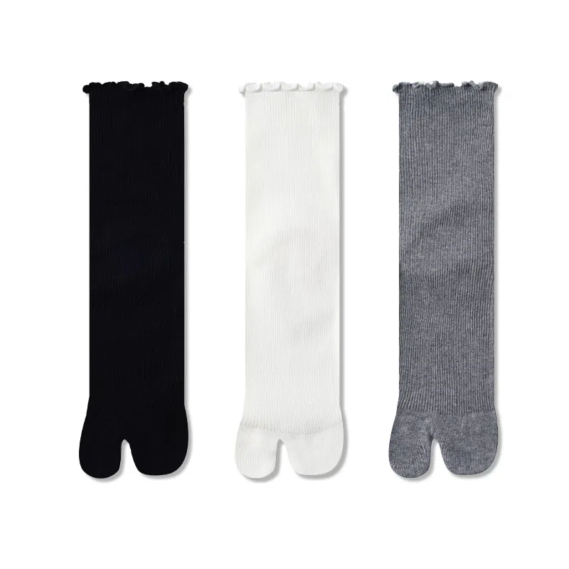 缎魅 无骨分趾木耳边中筒袜 女款