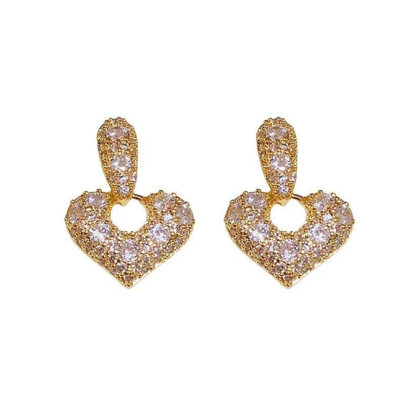 彤彤兔 百搭时尚爱心满钻耳环女高级感小众设计气质耳饰 合金 耳钉 女款