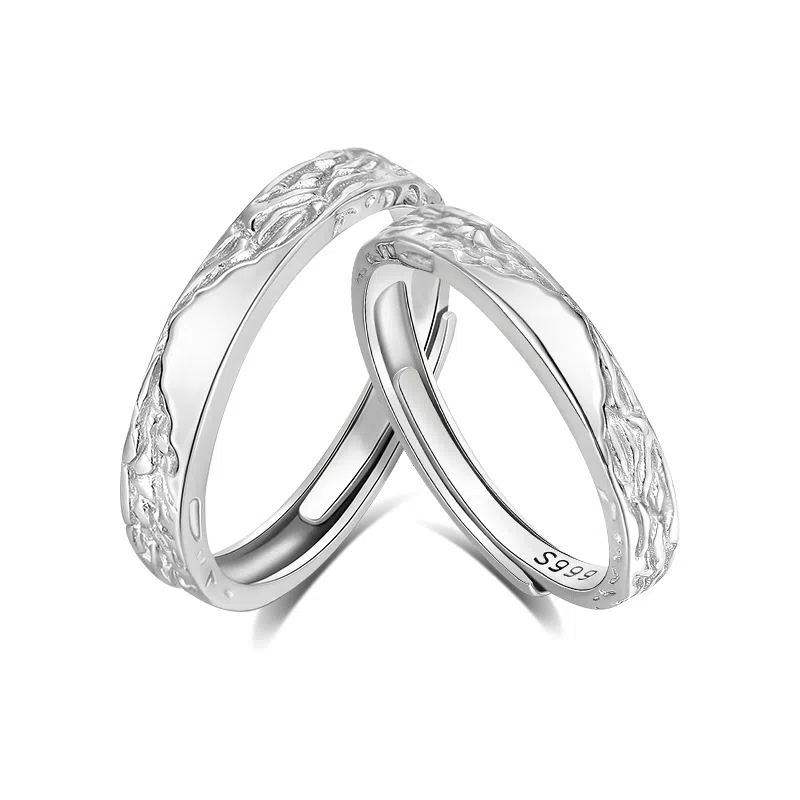 【999足银】 凤祥囍事 老凤祥 天作之合 甜蚀冰川素圈对戒 开口可调节 轻奢小众设计 钟爱久久 告白女友 纯银 戒指一对 男女同款情侣款