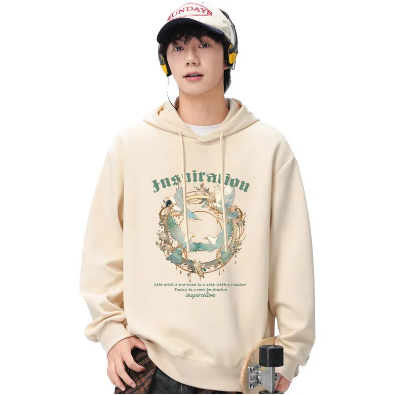 兰缪 中性风美式复古街头潮流男友风柔软舒适时尚休闲高品质重磅连帽卫衣 男女同款